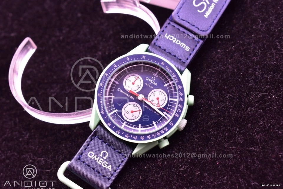 WeatherProof Earth Moonwatch x Swatch on Quartz to Omega Nylon Mission 1181 Strap Bioceramic 1002